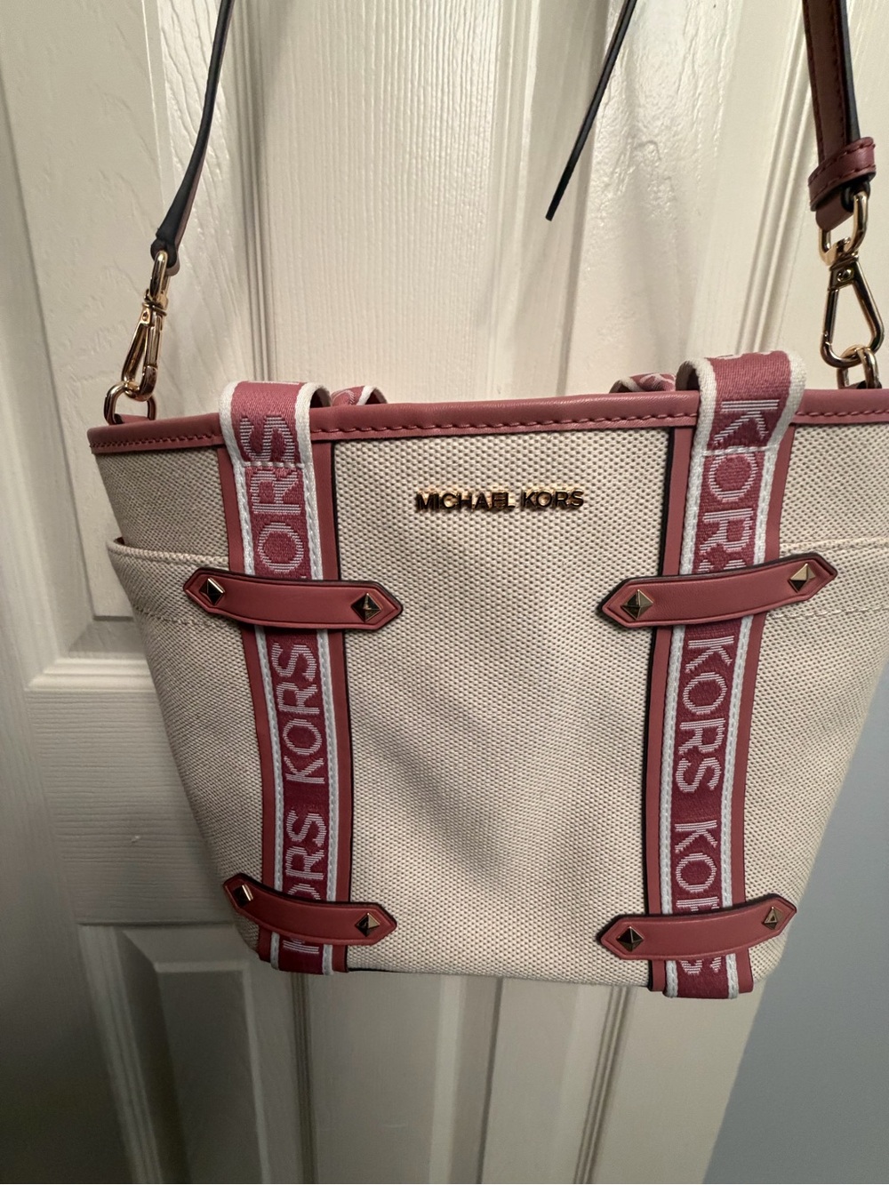 Michael Kors Cream Tote with Dusty Rose Logo Straps